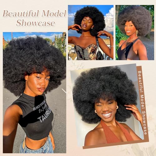 70s Afro Wig for Black Women - Kinky Curly Synthetic Hair (Black)