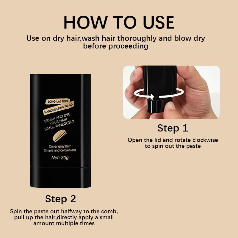 Portable Hair Dye Comb for Gray Hair Coverage - Waterproof & Sweat-Proof 2-in-1 Instant Dye for Men & Women | Black, 2pcs