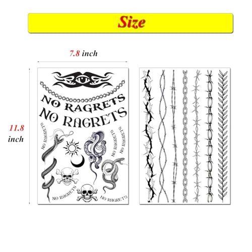 CLOOOUDS No Ragrets Barbed Wire Temporary Tattoos - 4 Sheets