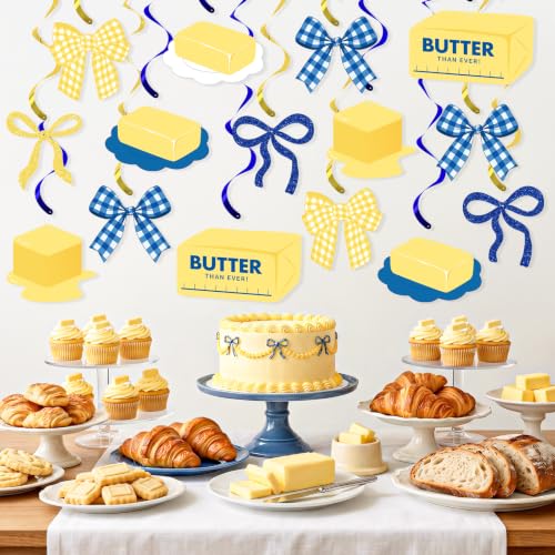 Butter Yellow Birthday Decorations - 20 pcs Hanging Swirls