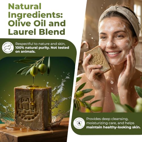 JUSIZA 40% Laurel Aleppo Soap - Handmade Natural Vegan Bar for Sensitive Skin, Face & Hair - 6.5 oz (1 Pack)