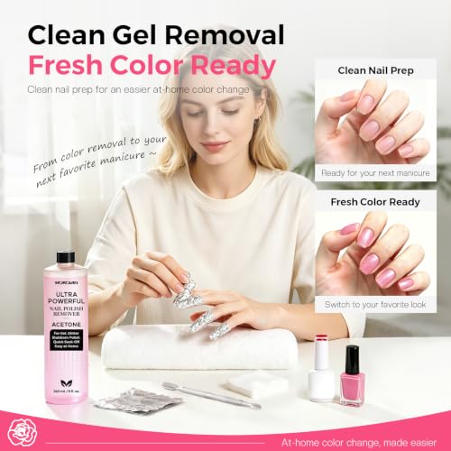 Morovan Rose Acetone Nail Polish Remover - Gentle, Fast Gel & Nail Adhesive Removal, 8 Fl Oz