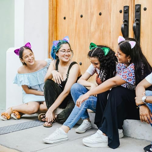 12 Pack Cat Ear Headbands with Sequins for Cosplay & Parties