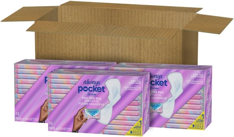 Always Pocket Feminine Pads - FlexFoam Comfort, Regular Size 1, Unscented | 66 Count (3 Packs of 22)