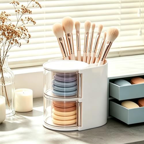 Anyisposs 2-Layer Rotating Hair Accessory & Makeup Brush Organizer