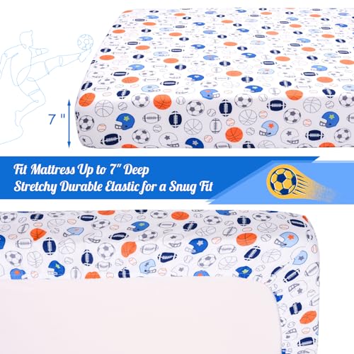UOMNY Sports Fitted Crib Sheet for Boys - Basketball & Football Print