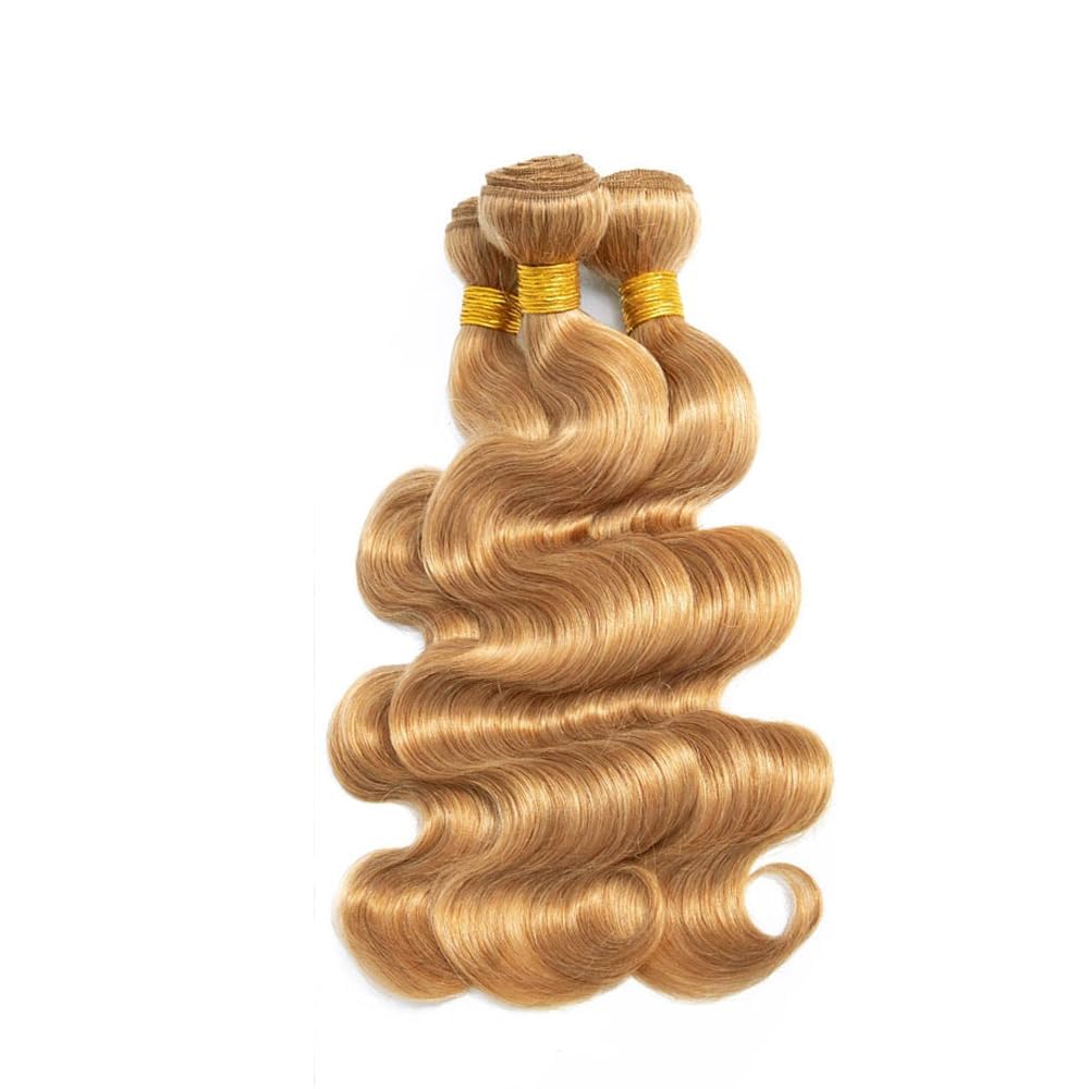 HeioWuio 26 28 30 Inch #27 Blonde Bundles Body Wave 3 Bundles Human Hair Brazilian Remy Hair 50 Grams/Bundle Unprocessed Virgin Hairs Honey Blonde Color Body Wave Bundle Weaves Extensions