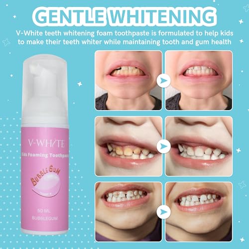 V-WHITE Foam Toothpaste for Kids & Adults - 50ml Bubblegum Flavor