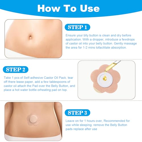 50PCS Castor Oil Patches, FDA/MDR Certified Carrier Patches for Castor Oil | Medical-Grade Self-Adhesive Pads | Belly Button Patch for Caster Oil, Portable Breathable Anti Leakage Anti-Slip No Wash