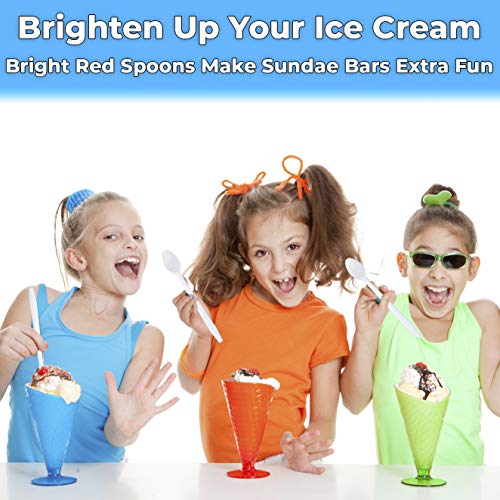 Premium 8-Inch White Sundae Spoons - 50ct Heavy Duty Plastic Utensils for Ice Cream & Milkshakes