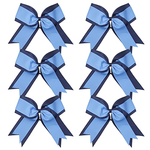 ICObuty 8 Inch 2-Color Navy Blue Columbia Blue Cheerleader Hair Bows 6 Pcs