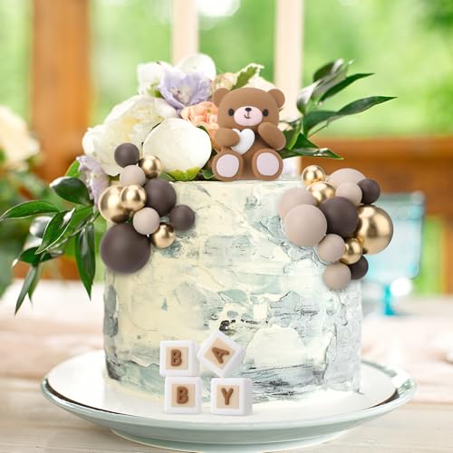 29 Pcs Brown Bear Cake Toppers Set for Baby Showers