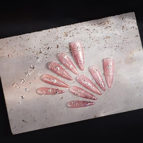 600 Pcs Silver Nail Charms Kit with Stars & Moons - DIY Manicure