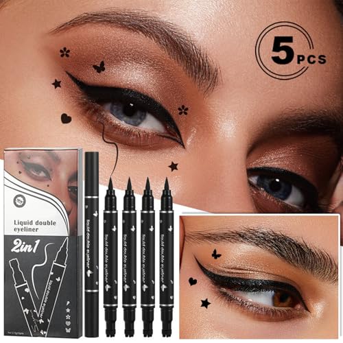 Black 5-Shape Double-Headed Liquid Eyeliner Stamp Set for Creative Eye Makeup