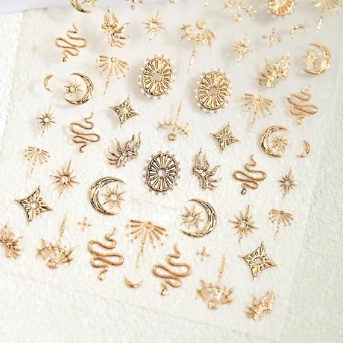 5D Gold Moon & Star Nail Stickers for DIY Nail Art