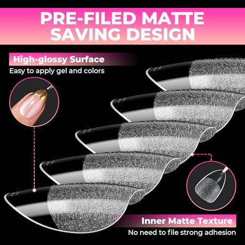 UNA GELLA Short Almond Gel Nail Tips - 360 Pcs, 15 Sizes, Pre-Shaped