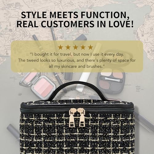 Luxury Tweed Makeup Bag for Women - Large Capacity Organizer