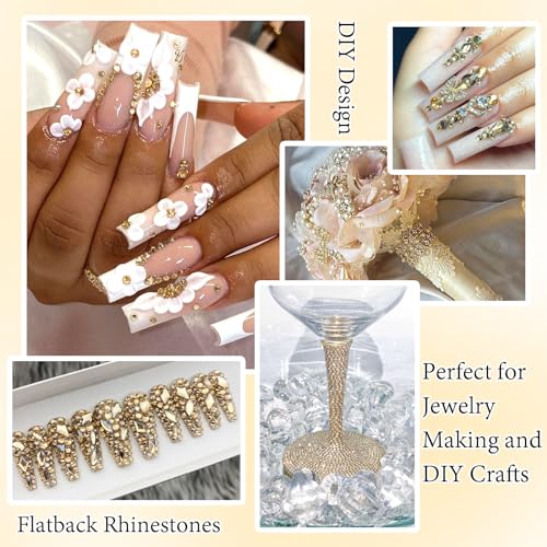 RODAKY 4000Pcs Champagne Flatback Rhinestones for Nails & Crafts - 6 Sizes