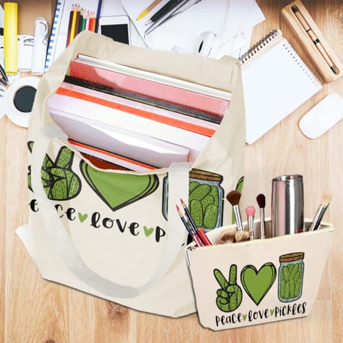 Jeilink Love Pickle 0923 Canvas Tote & Cosmetic Bag Set - Funny Pickle Gifts for Women & Pickle Lovers