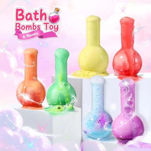 MeCids Magic Potion Bubble Bath Bombs for Kids - Shaped Gems & Stars, Fun Science Gift Set, 6-Pack