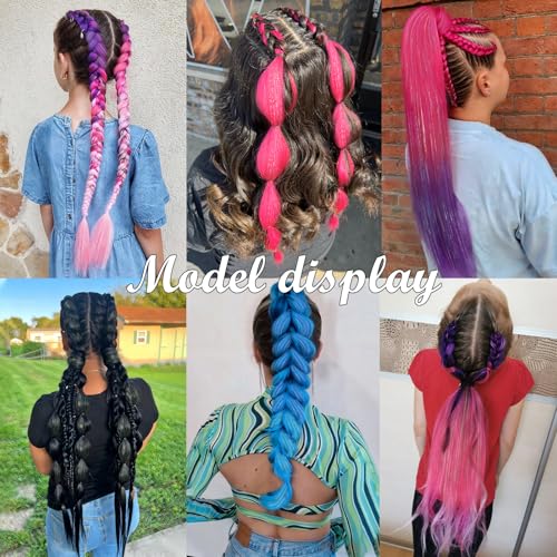 PreAfriBr Ombre Pink/Purple Tinsel Braiding Hair 26 Inch Pre Stretched Box Braids 2 Pack