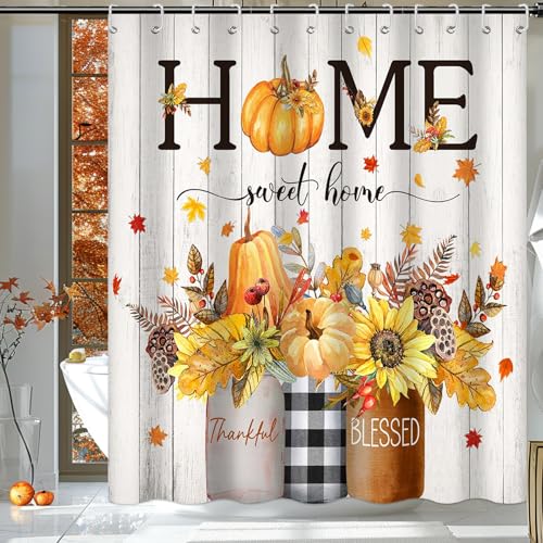 Mocsicka Fall Shower Curtain with Pumpkins & Leaves - 72x72