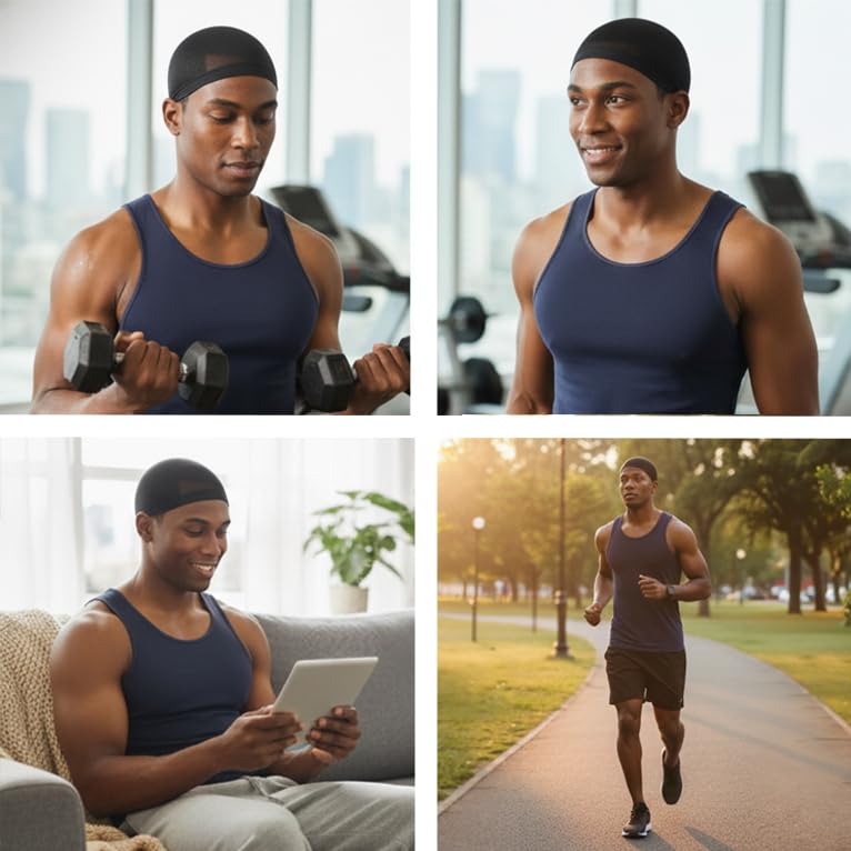 Titan Ultra-Stretch Wave Cap for Men - 2-Pack White Nylon, Breathable Comfort Fit & Secure Hold
