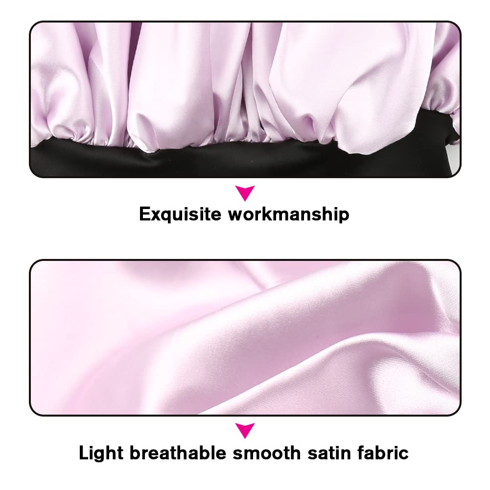 sent hair Large Round Satin Bonnet for Sleeping, Double-Layer Elastic Hair Bonnet with Silky Tie Band for Women Braids/Curly/Long Hair - Lilac Purple