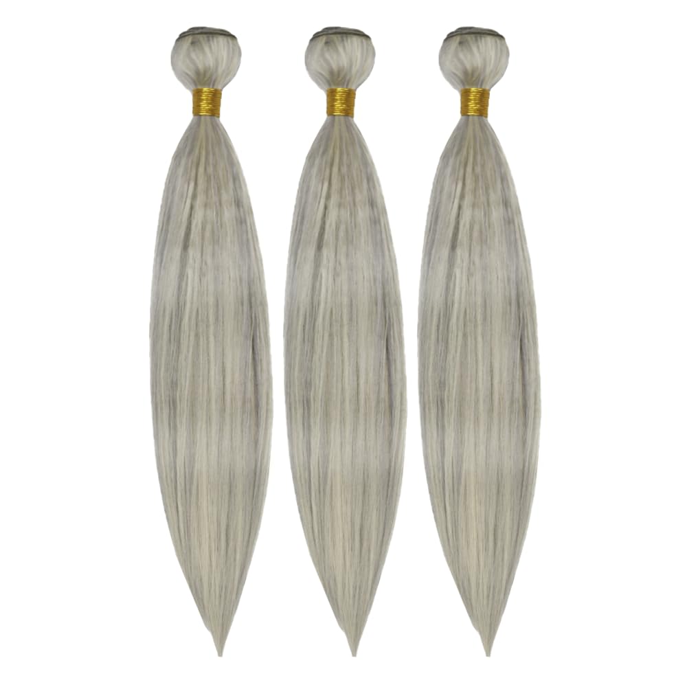 30 32 34 Inch Silver Bundles Human Hair Grey Straight Bundles Brazilian Virgin Remy Hair Extensions Double Weft 2 Tone Gray and Blonde Straight Bundle Hair Weave