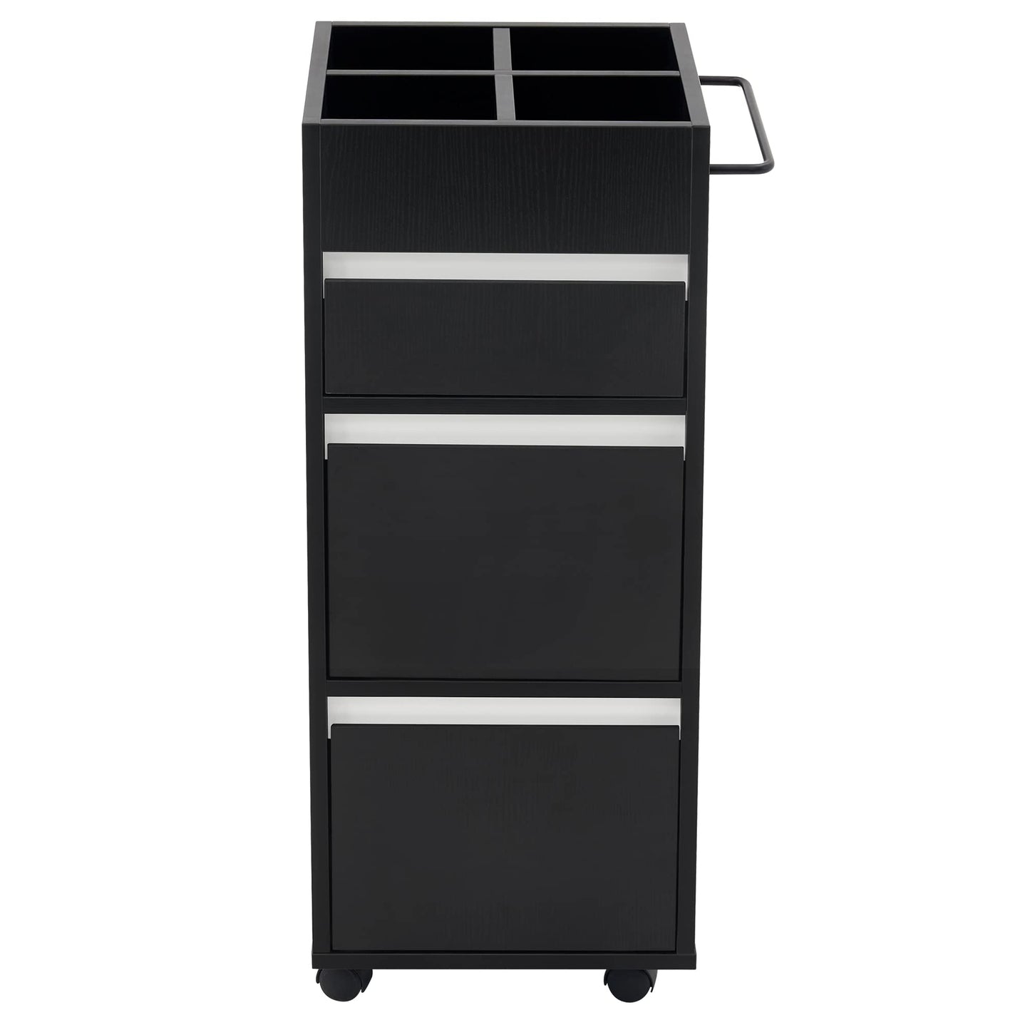 BarberPub Salon Trolley with Drawers Barber Cart Storage Cabinet Beauty Organizer Spa Equipment 2039 (Black)