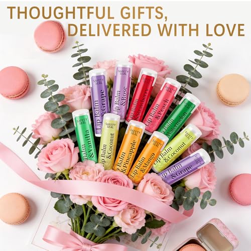 RBUGR Natural Lip Balm Bulk Set - 64 Pack, 12 Flavors for Dry Lips