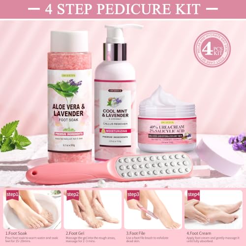 Aloe Lavender Foot Soak Set with Foot File & Urea Cream for Callus & Crack Care