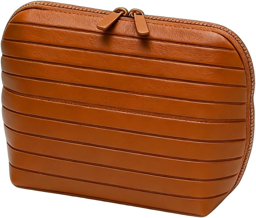 Makeup Organizer for Women - Waterproof Toiletry Bag with Dividers | Brown Travel Case