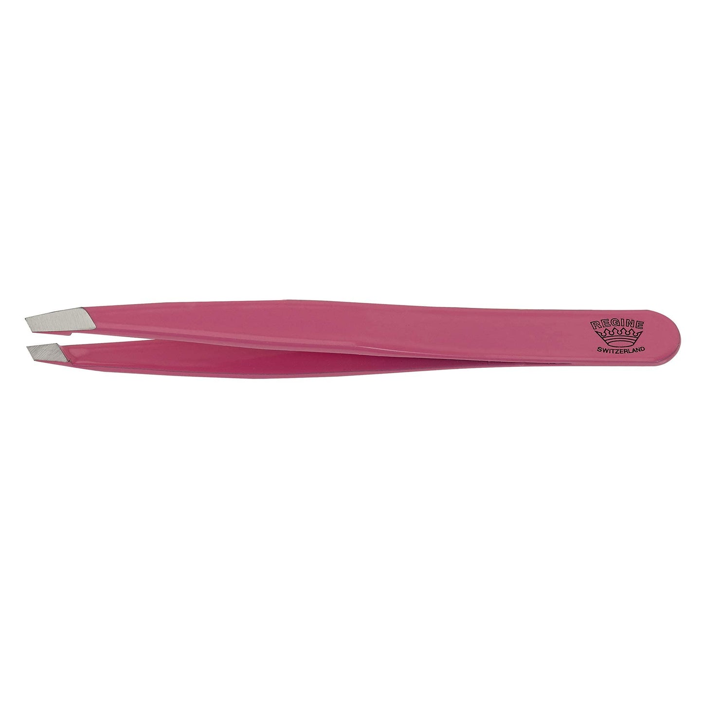 Regine Switzerland Slant Tweezer - Handmade in Switzerland - Professional Eyebrow & Facial Hair Remover - Etched Interior Grabs Hair from The Root - Perfectly Aligned Tips - Stainless Steel, Pink