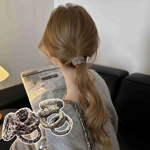 Leopard Print Hair Ties for Women - Pack of 10 No Damage Scrunchies