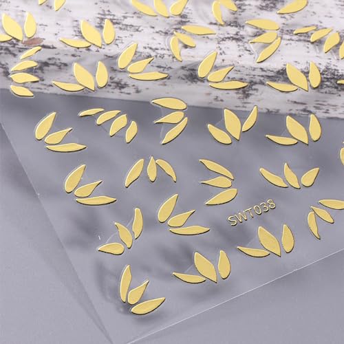 TOGZOM Style5 Gold Flower Leaf Nail Art Stickers 3D Self-Adhesive Decals for Women