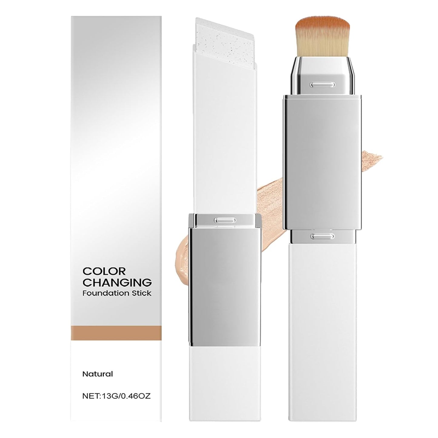 Color Changing Foundation Stick - Dual-Ended Concealer & Brush for Dark Skin | Lightweight, Smooth Finish