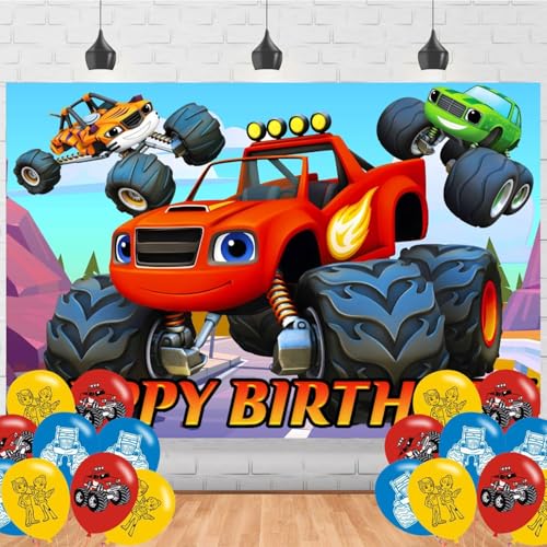 Blaze and The Monster Birthday Backdrop Banner - 5x3ft Photo Booth Decoration