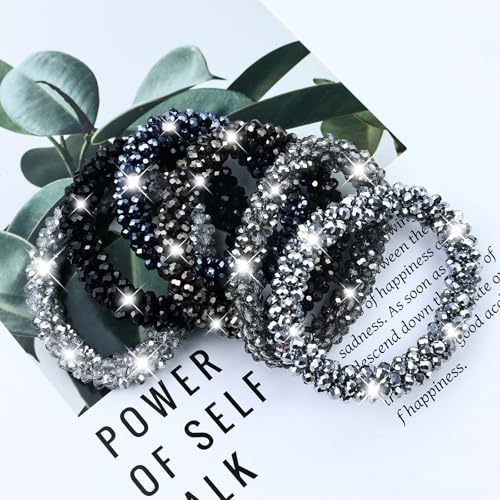 Dizila Multicolor Sparkly Rhinestone Bead Crystal Hair Ties Ponytail Holders Set