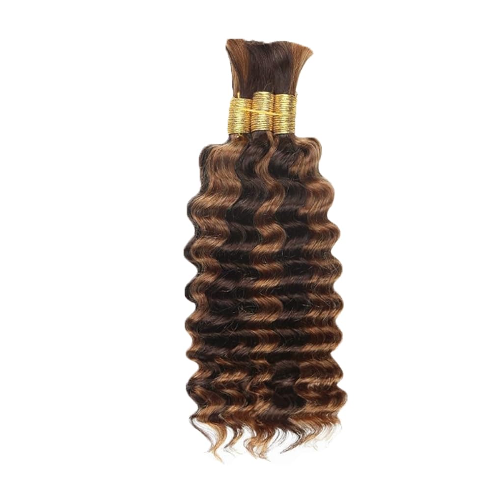 Freiuoke 34 34 34 Inch Brown Braiding Hair Deep Wave Bulk 3 Bundles 150g P430 Honey Brown Boho Human Hair for Braiding Hair Extensions