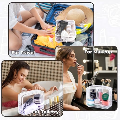 CHICAUP 6 Pack Clear Travel Makeup Bags TSA Approved Waterproof Cosmetic Pouches White