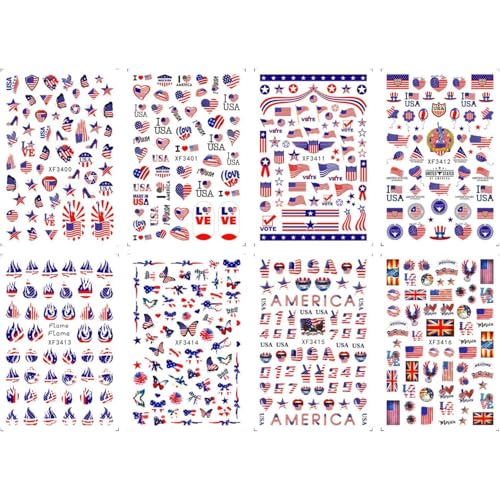 4th of July Nail Stickers - 8 Sheets Independence Day Designs