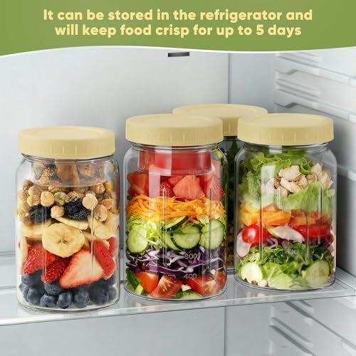 32oz Glass Salad Jars with Leakproof Dressing Container - 4 Pack
