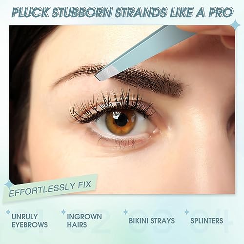 Mudder Light Blue 12-Piece Stainless Steel Eyebrow & Facial Hair Tweezers Set
