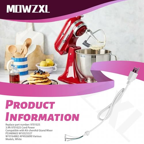 Replacement Mixer Power Cord for KitchenAid & Whirlpool Mixers - White