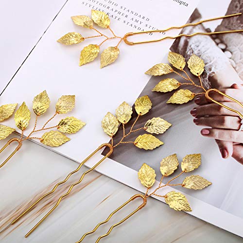 Bride Gold Leaf Hair Pins (6 Pack) Vintage Wedding Accessories