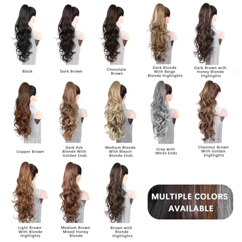 26 Inch Wavy Claw Clip Ponytail Extension - Black Synthetic Hair Piece