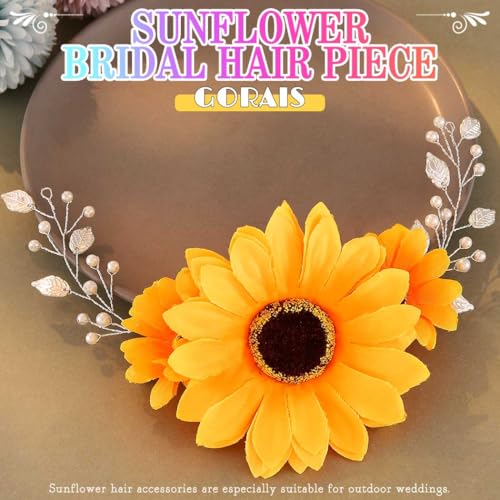 Gorais Sunflower Bridal Hair Vine with Pearls - Wedding Hair Piece