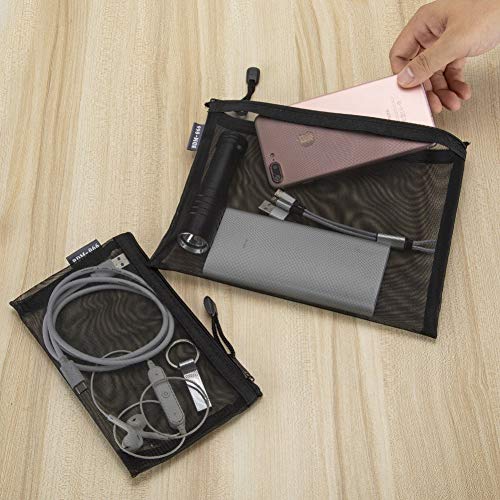 HRX 6pcs Mesh Makeup Bags for Travel - A5 & A6 Sizes, Black