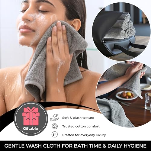 Gray 100% Cotton Extra Thick Wash Cloths - 6 Pack, 12"x12"